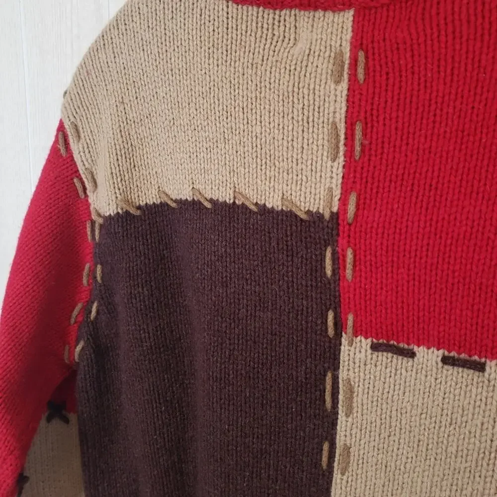 Mandal Bay multi colored forest design intarsia zip up cardigan SZ small - Picture 6 of 6